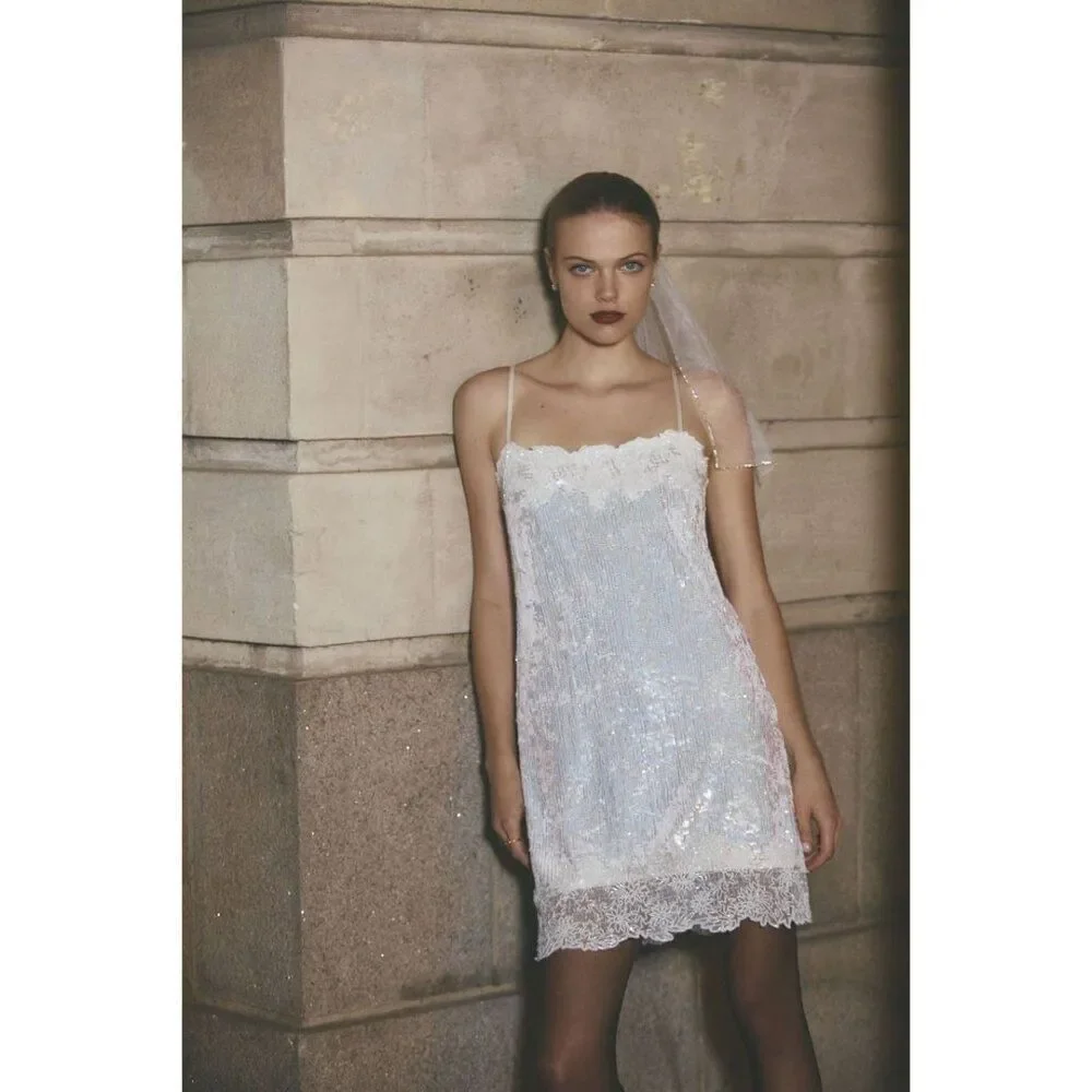 NEW BHLDN Audrey Adele Sequin Mini Shift Dress Beaded Sequin Bridal‎ Large - Picture 4 of 13